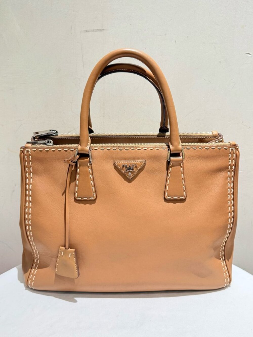 Prada Galleria Brown Calfskin Stitched Galleria Tote Handbag